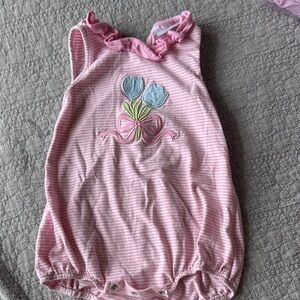 Cute Pink Striped Baby Romper with Floral Embroidery